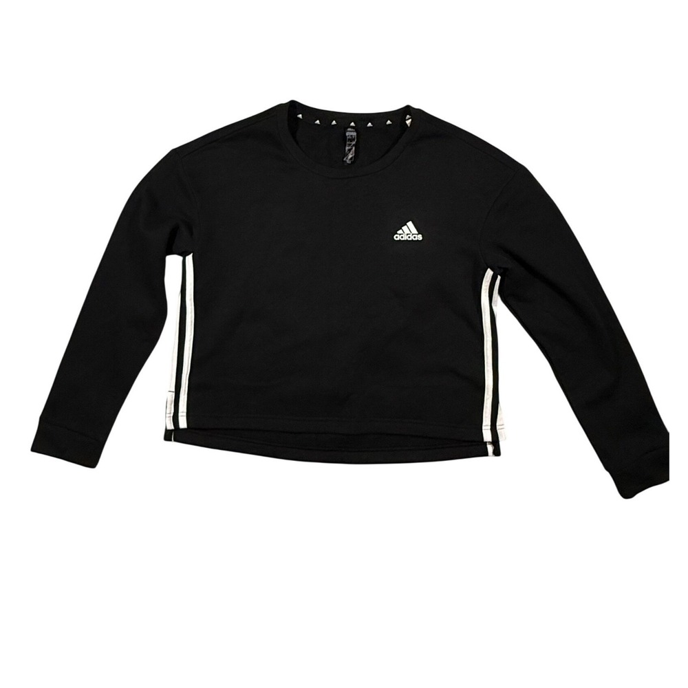 Adidas Primegreen Sweatshirt Womens M Black Pullover Cropped 3-Stripe Athleisure